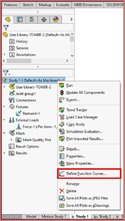 function curve in SOLIDWORKS Simulation