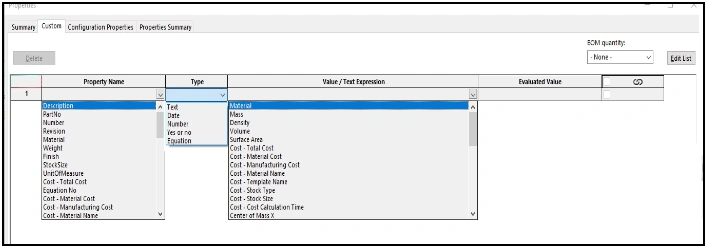 File Properties Menu - SOLIDWORKS