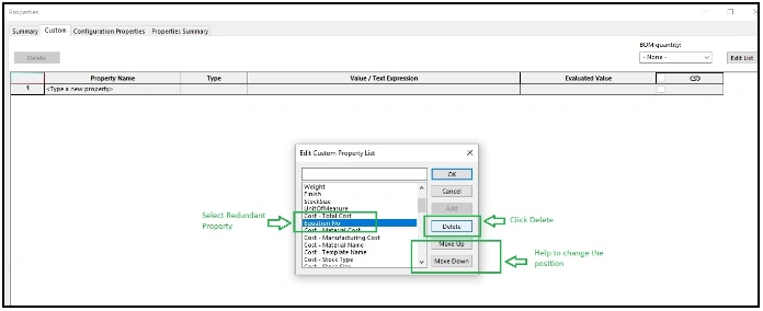File Properties Menu - SOLIDWORKS