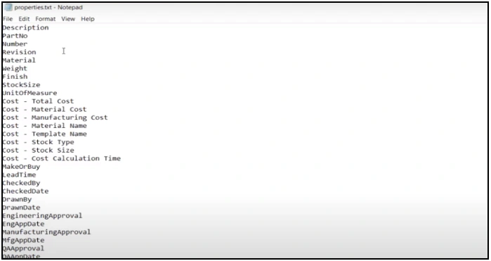 File Properties Menu - SOLIDWORKS - EGS India