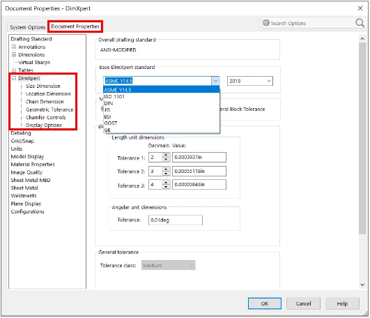 DimXpert Options - SOLIDWORKS India