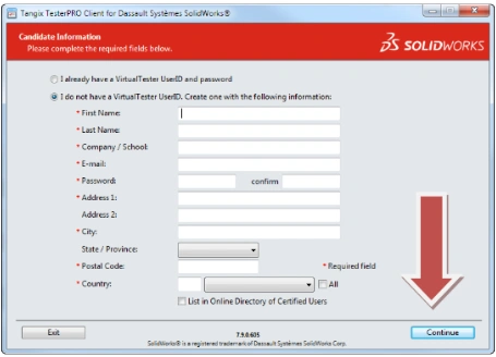 VirtualTester UserID - SOLIDWORKS Reseller