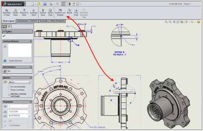 SOLIDWORKS BROKEN-OUT SECTION VIEW IN DRAWING - SOLIDWORKS